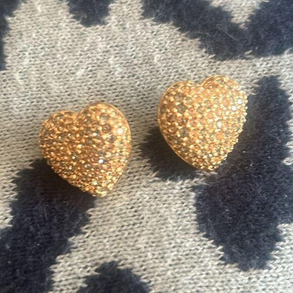 Gold Swarovski Heart Stud Earrings - Picture 4 of 4